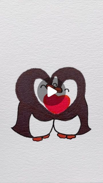 Pinguin Drawing Easy, Cute Paintings For Girlfriend, Penguin Painting Easy, How To Draw A Penguin, Simple Penguin Drawing, Easy Penguin Drawing, Cute Easy Drawings For Boyfriend, Penguins Drawing, Cute Penguin Drawing