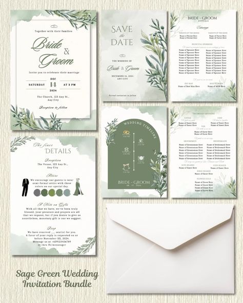 Sage Green 💚 Will be posting this asap on Raket. You can also message me to avail. #weddings #wedding2025 #wedding2024 #wrddinginvitations #weddinginspiration #invitationdesign #invitationtemplate #sagegreen #sagegreenwedding #greenerywedding #weddingtemplate Wedding Invitation Sage Green, Sage Wedding Invite, Sage Green Wedding Invitations, Sage Green Invitation, Green Invitations, Green Wedding Invitations, Sage Green Wedding, Event Ideas, Greenery Wedding