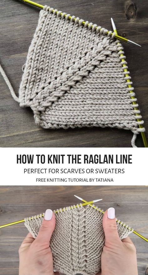 How To Knit The Raglan Line - Free Pattern + Video Knitting Hacks, Knitting Help, Knitting Basics, Knitting Paterns, Lace Knitting Patterns, Knitting Instructions, Blanket Knitting, Bracelets Diy, How To Knit