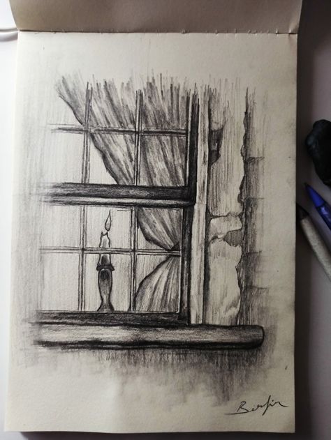 Window Pencil Drawing, Old Drawings Aesthetic, Sketch Beginner Step By Step, Asthetic Sketches Simple, Cool Sketch Ideas Pencil, Plane Window Drawing, Black And White Sketches Pencil, Dark Draw Ideas Sketch, Winter Drawings Pencil