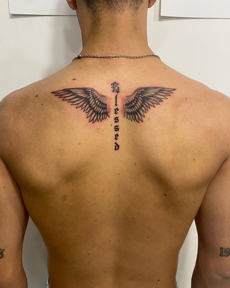 30 Best Wings Tattoo Ideas You Should Check Angel Wings Back Tattoo For Men, Angel Wing Full Back Tattoo, Cool Wing Tattoos, Wings Tattoo Back Men, Wing Tattoo Men Back, Angel Wing Tattoo For Men, Guy Back Tattoos, Men’s Collar Bone Tattoo, Angel Back Tattoo Men