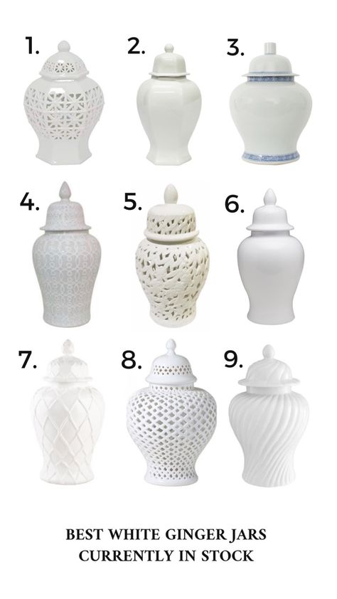 Best White Ginger Jars Currently In Stock – The Decor Diet  home decor spring decor decorating ideas White Ginger Jars Decor Living Rooms, Fireplace Mantle Decor With Ginger Jars, Pops Of Color Decor Minimalist, White Ginger Jars Decor, Diy Ginger Jar, Ginger Jars Decor Living Rooms, Ginger Jars Decor, Decorating With Ginger Jars, Hamptons Style Decor