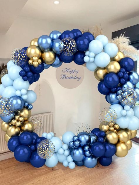 122pcs Blue Gold Confetti Balloon Glue Chain, Balloon Set Perfect Decoration Wedding Birthday Party Background, Decorative Balloon Arch Kit | SHEIN UK Blue Decorations Party, Blue Decorations Party Birthday Ideas, Blue Balloon Bouquet, Blue Party Decorations, Balloon Arch Kit, Birthday Party Background, Gold Confetti Balloons, Party Background, Arch Kit