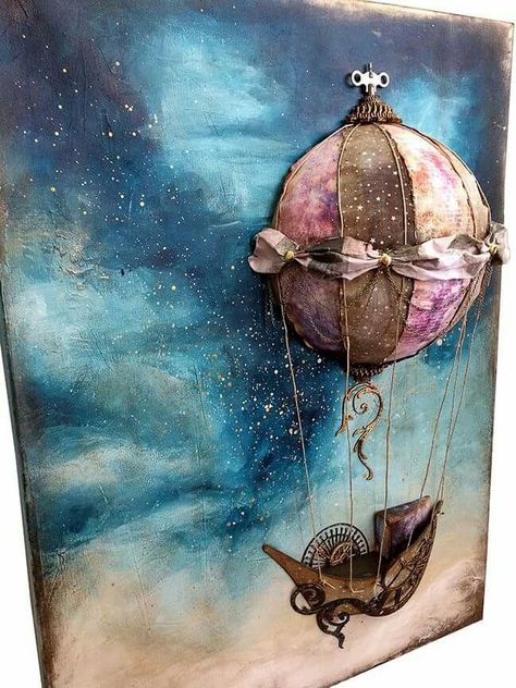 Steampunk Kunst, Hot Air Balloon Craft, Art Projects For Adults, Motif Art Deco, Projects For Adults, Daylight Savings, Daylight Savings Time, Steampunk Art, Using Acrylic Paint