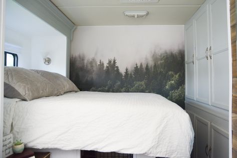 Windowless Bedroom Ideas, Windowless Bedroom, Caravan Design, Scandinavian Home Design, Basement Guest Rooms, Wall Mural Decals, Rv Renovation, Fifth Wheels, Rv Trailer