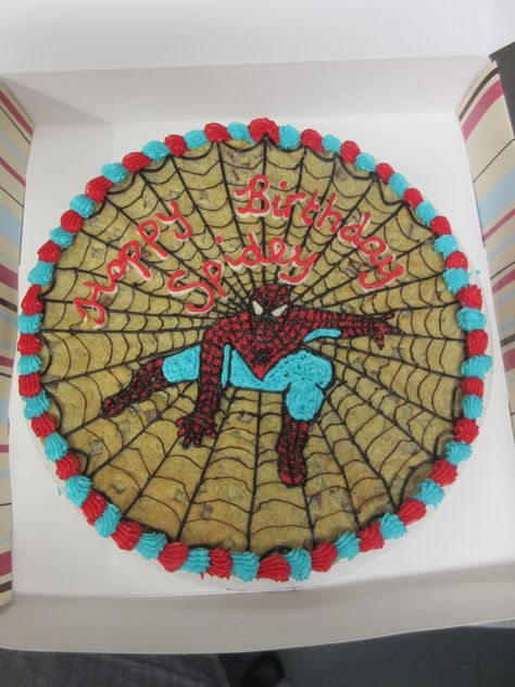 Spiderman Giant Millies Cookie, decorated for 5th Birthday party, by HJS. - Visit to grab an amazing super hero shirt now on sale! Giant Birthday Cookies Decorated, Avengers Cookie Cake, Marvel Cookie Cake, Spider Man Cookie Cake, Spiderman Cookie Cake, Football Cookie Cake, Bakery Goodies, Giant Cookie Cake, Message Cookies