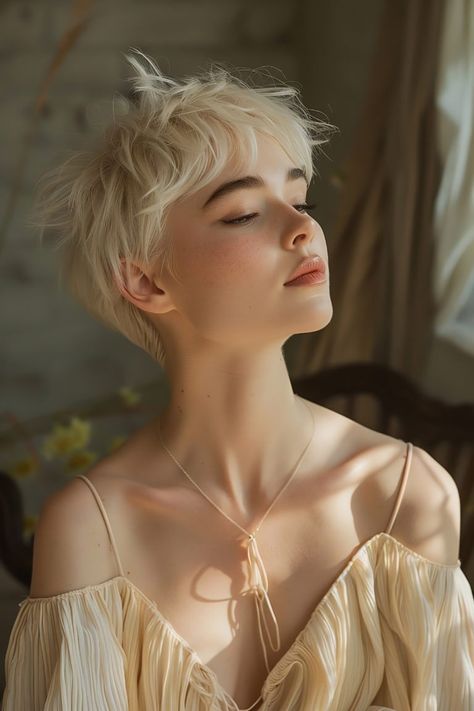 The Best Pixie Haircut Ideas of 2024 Short Pixie Haircuts Blonde, Soft Pixie Haircut, Pixie Aesthetic, Bixie Haircut, 2024 Haircuts, Pixie Makeup, Platinum Pixie, Pixie Haircut Ideas, Thanksgiving Hair