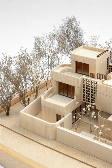 Architectural model for Casa Tulum 13, by José Manuel Martín Amate @jmmartinamate , 2023. Model: @prot_studio Scale: 1/50 Material: balsa wood, pine wood Villa for rent with 4 bedrooms and two pools in Tulum. Starting summer 2023. Materials For Architecture Models, Scale House Model, Architecture Model 1:50 Scale, Balsa Wood Models Architecture, 1:50 Model Architecture, Physical Architecture Model, Maquette Architecture Ideas, Architecture Tree Model, Wood Villa