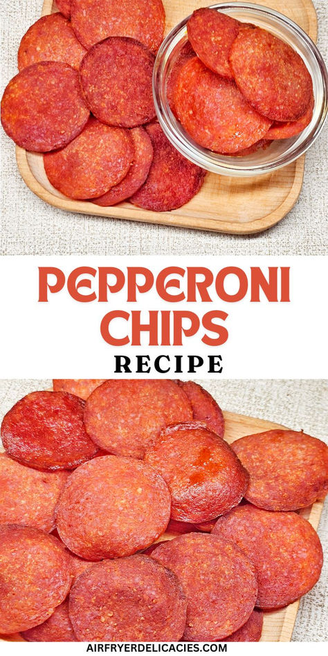 Air fryer pepperoni chips - Keto friendly chips recipe. Last Minute Snacks, Air Fryer Pepperoni, Pepperoni Chips, Quick Easy Snacks, Chips Recipe, Low Carb Snacks, No Carb Diets, Easy Snacks, Low Carb Diet