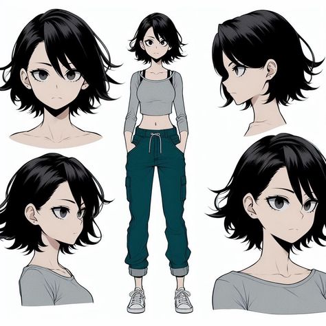 Short Anime Haircuts For Women, Messy Hair Anime Female, Short Hairstyle Women Character Design, Anime Bob Haircut, Anime Hair Reference Female Short, Short Haircut Drawing, Short Haired Anime Woman, Short Hair Styles Anime, Superhero Female Character Design