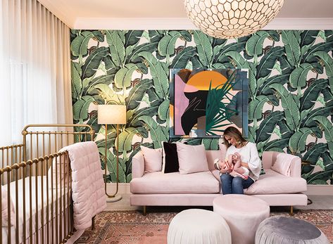 The Beverly Hills Hotel Inspires a Local Interior Designer's Nursery Beverly Hills Hotel Decor Inspiration, Beverly Hills Decor, Beverly Hills Hotel Nursery, Miami Cabana, Miami Nursery, Beverly Hills Hotel Decor, Beverly Hills Hotel Aesthetic, Beverly Hills Wallpaper, Nursery Wallpaper Ideas