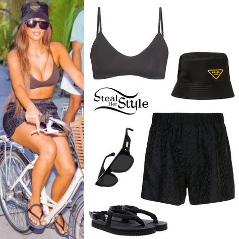 Steal Her Style | Celebrity Fashion Identified | Page 15 Prada Bucket Hat Outfit Summer, Prada Bucket Hat Outfit, Bucket Hat Outfit Summer, Kim Kardashian Clothes, Kardashian Clothes, Celebrity Piercings, Hat Outfit Summer, Prada Bucket Hat, Bucket Hat Outfit