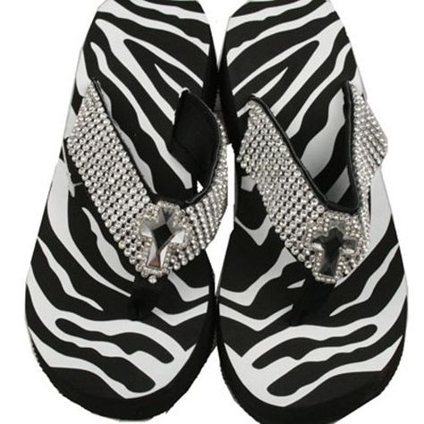 Zebra bling wedge flip flops Decorating Flip Flops, Flip Or Flop, Bling Sandals, Wedge Flip Flops, Summer Flip Flops, Beautiful Sandals, Rhinestone Cross, Animal Prints