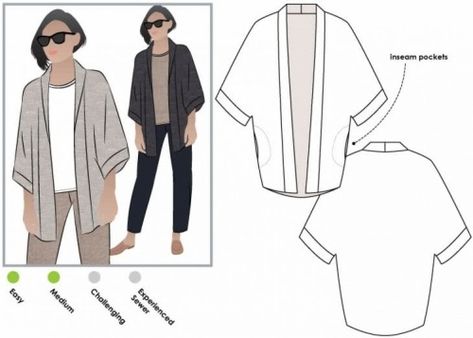 Style Arc Sewing Pattern Besharl Jacket | Minerva Moda Kimono, Style Arc, Jacket Sewing Pattern, Jacket Sewing, Kimono Style Jacket, Coat Pattern Sewing, Mode Kimono, Sewing Clothes Women, Jacket Pattern Sewing