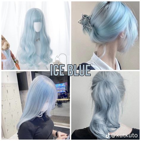 Ice Blue Hair Color, Platinum Blue Hair, Blue Curly Hair, Ice Blue Hair, Blue And White Hair, Icy Blue Hair, White And Blue Hair, Baby Blue Hair, Hair Color Swatches