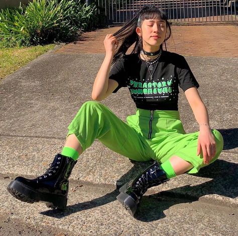 ✰ xhoneycloudsx ✰ Janet Jackson Concert, Neon Green Outfits, Kawaii Clothes Goth, Kpop Concert Outfit, Concert Fit, Art Outfits, Concert Fits, Green Outfit, Fall Skirts