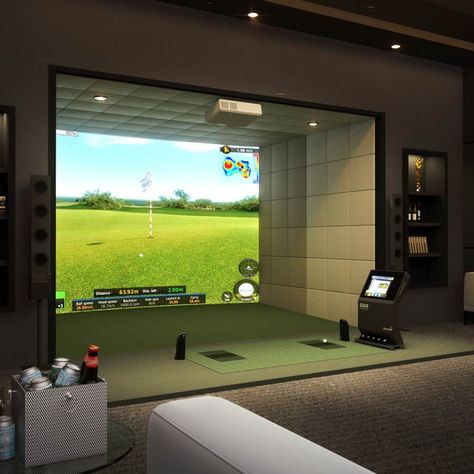 Sports Simulator Room, Luxury Golf Simulator Room, Home Golf Simulator Room, Indoor Golf Room, Golf Simulator Room Design, Golf Studio, Golf Man Cave, Golf Bar, Home Golf Simulator