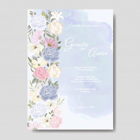 Colourful floral wedding invitation card template set | Premium Vector Colourful Floral Wedding, Vintage Wedding Stationery, Gold Wedding Stationery, Elegant Wedding Invitation Card, Navy Blue Wedding Invitations, Floral Wedding Invitation Card, Wedding Watercolor, Navy Wedding Invitations, Wedding Invitation Card Template