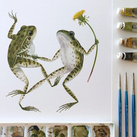 Georgina Taylor, Dancing Frogs, Happy April, Modern Folk Art, Frog Illustration, Frog Tattoos, Frog Drawing, Classic Paintings, Christmas Drawing