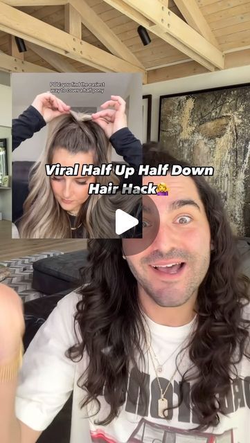 Matt Newman on Instagram: "summer is #halfuphalfdown hair season- would love an easy way to cover the #hairties !! @alexamcmanaman how clever is this !!! #hairstyleoftheday #hairreels #hairinspo #hairideas 💁‍♀️💁‍♀️ do u wear half up half down hairstyles ?!" Easy Updos For Long Hair Half Up, Best Updos For Long Hair, Half Up Quick Hairstyles, Simple Cute Half Up Hairstyles, Half Up Half Down Volume Ponytail, Half Up With Volume, Halfway Hairstyles Half Up, Easy Casual Half Up Half Down Hairstyles, Easy Half Hair Updo Simple