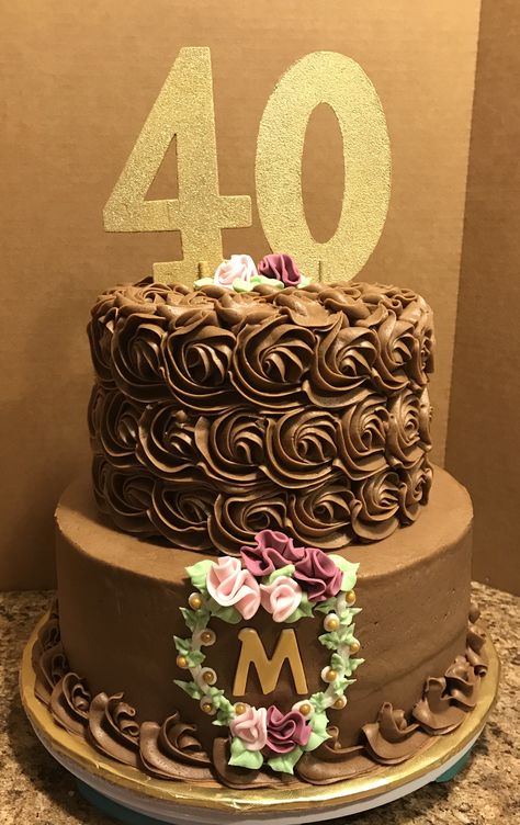 40th Birthday Cake Torte Za 40 Rodjendan, 2 Tier Chocolate Cake Decoration, Chocolate Theme Cake, 40th Birthday Cake For Women, Tiered Cakes Birthday, Birthday Cake For Mom, Chocolate Cake Recipe Easy, Rosette Cake, 60th Birthday Cakes