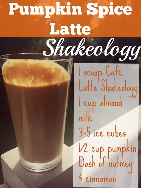 Cafe Latte Shakeology Recipe, Vanilla Shakeology Recipes, Pumpkin Smoothie, Beachbody Recipes, Pumpkin Spice Recipe, Herbalife Recipes, Protein Shake Recipes, Shake Recipes, Smoothie Shakes