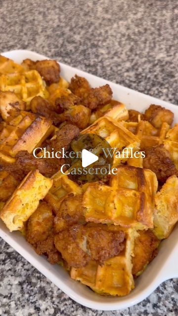 Samantha Marie Reyna on Instagram: "Chicken and Waffles Casserole 🍗🧇  Save this recipe for your Easter brunch spread! This breakfast casserole is EASY to throw together for a crowd and DELIVERS on flavor - who can resist Chick-fil-a? 😭 Your family will love it and everyone will be asking you for the recipe!!! 👏🏻   Ingredients:  9 frozen Belgian style waffles (I buy 2 boxes of the vanilla flavored Good & Gather brand from Target)  1 box 30 count chicken nuggets from Chick-fil-a - purchase on SATURDAY!(can also substitute for any frozen, precooked chicken nuggets) For the custard: 8 eggs  1/3 cup maple syrup  3/4 cup milk 3 tablespoons melted butter  1 tsp cinnamon  1/2 tsp salt   Directions:  1. Toast waffles on a sheet pan for 3-5 minutes, according to package directions. 2. Cut waffl Chicken And Waffles Casserole, Chicken And Waffles Brunch, Brunch Spread, Belgian Style, Chicken And Waffles, Chick Fil A, Easter Brunch, Breakfast Foods, Chicken Nuggets