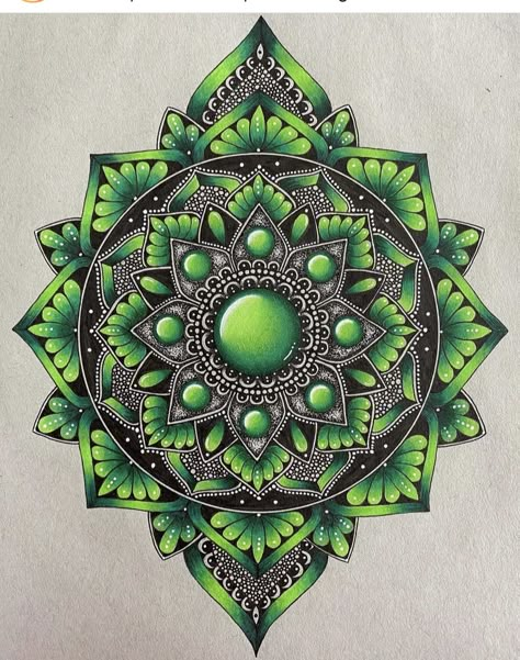 Mandala Creative, Colored Mandala, Mandala Drawings, Green Mandala, Flower Drawing Tutorials, Polygon Art, Kerala Mural Painting, Art Tutorials Watercolor, Mandala Art Therapy