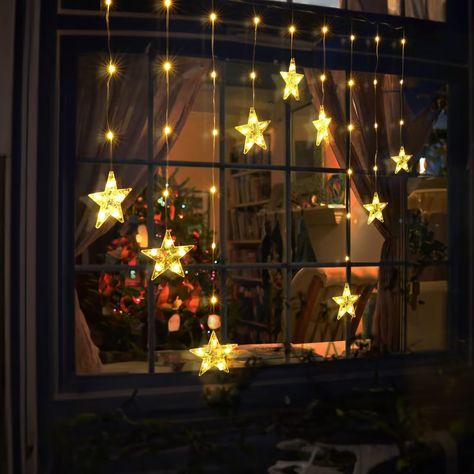 PRICES MAY VARY. 🌟【UNIQUE STRUCTURE】Total LED number of Quntis star Christmas curtain lights is 76, including a total of 9 stars ornaments. Take the star in the middle as the center point and spread it symmetrically to both sides, turning your window sill into a gorgeous starlight arch. Whether it is seasonal holiday lightening or daily party lightening, Quntis Christmas decoration lights is the best choice you must have. NOTE: The Christmas window star lights cannot be connected in series. 🌟【 Cute Window Lights, Winter String Lights, Mantel Fairy Lights, Net Christmas Lights On House, C9 Christmas Lights On Ranch, Fairy Lights In A Classroom, Hanging Christmas Table, Ornaments Hanging On Lamps, Battery Powered Xmas Window Lights