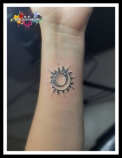 Sun tattoo, Star tattoo, Moon tattoo, Planet tattoo, Small tattoo, Black tattoo, Beautiful tattoo, Classy tattoo, Line tattoo, Wrist Tattoo, Girl tattoo, Tattoo for women, Minimal tattoo INSTAGRAM:- www.instagram.com/mb.divineink Sun And Moon Wrist Tattoos For Women, Sun Moon Wrist Tattoo, Line Tattoo Wrist, Sun Moon And Stars Tattoo, Star Tattoo On Wrist, Small Black Tattoos, Classy Tattoo, Tattoo Planet, Planet Tattoo