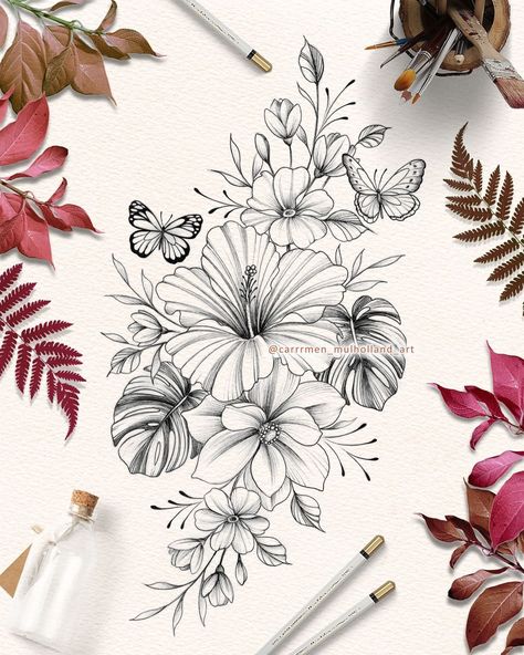 Just Hibiscus Tattoo Designs SWIPE LEFT 🤗 which one is your fave? Please note, all designs are sold. Please do not copy or tattoo 🧡 #hibiscus #floralartwork #hibiscustattoo #tropicalflowers #hibiscusdrawing #flowerdrawing #inkonpaper #tattoo2me #tattooinspiration #flowertattoo Tattoo Ideas Tropical, Sunflower And Hibiscus Tattoo, Hawaiian Floral Tattoos, Whale Flowers Tattoo, Hawaii Flower Tattoo Hibiscus, Hibiscus Sleeve Tattoo, Monstera Leaves Tattoo, Hybiscus Tattoo, Hibiscus Tattoo Sleeve