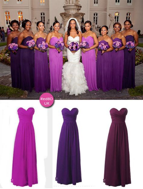 mismatched | Being A Perfect Bridesmaid Shades Bridesmaid Dresses, Shades Of Purple Bridesmaid Dresses, Dark Purple Wedding Theme, Rainbow Bridesmaid Dresses, Colors Bridesmaid Dresses, Brides Maid Dresses, Rainbow Bridesmaids, Dark Purple Wedding, Different Shades Of Purple