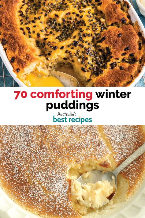 Rug up from the inside with these gooey winter puddings perfect for the cold weather. It’s almost like they came straight from Nan’s cookbook. Hot Dessert Recipes, Winter Puddings, Nutella Pudding, Aussie Recipes, Hot Puddings, Self Saucing Pudding, Hot Desserts, Aussie Food, Australia Food