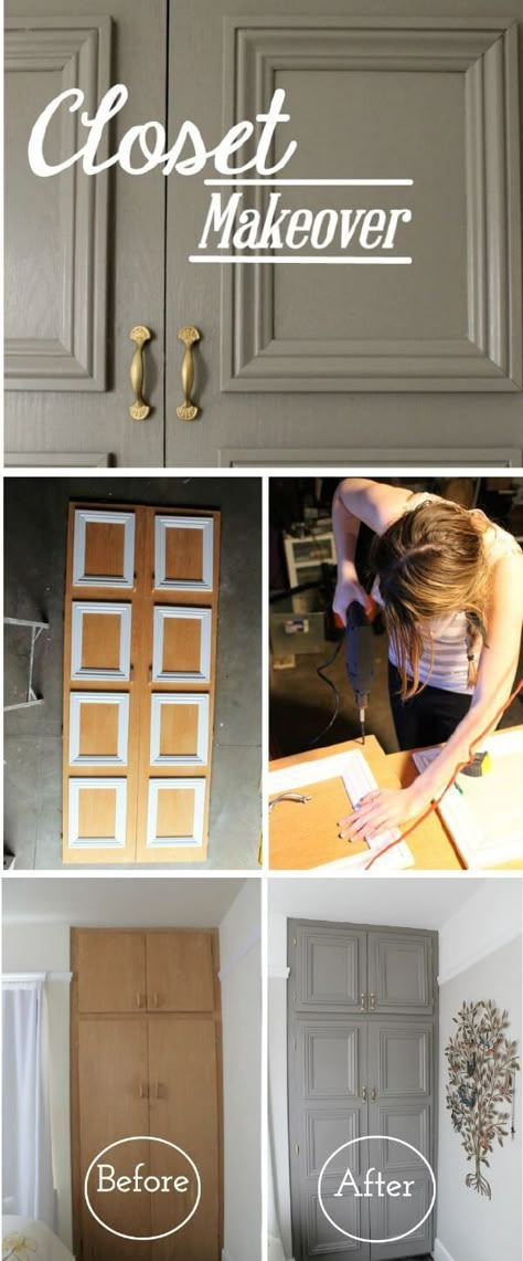 Diy Tables, Closet Door Makeover, Dekor Diy, Door Molding, Closet Door, Closet Makeover, After Pictures, Door Makeover, Easy Home Decor