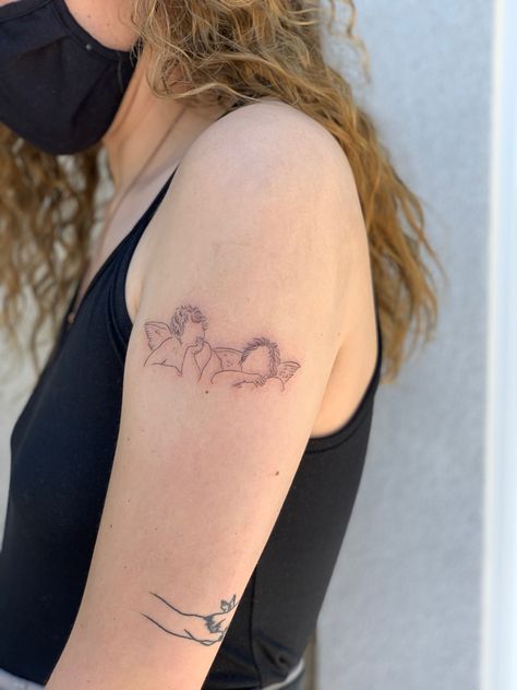 Sistine Madonna Tattoo, Cherub Outline Tattoo, Two Cherubs Tattoo, Cherubs Tattoo, Cherubim Angels Tattoo, Madonna Tattoo, Baby Angel Tattoo, Sistine Madonna, Font Tattoo