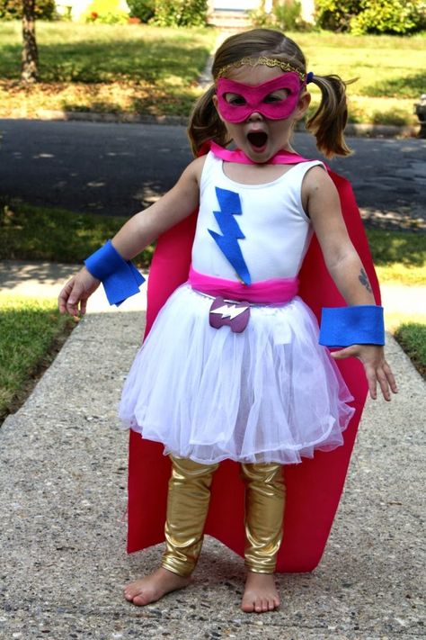 DIY Super Hero Costume For Girls - The Chirping Moms Superhero Dress Up Ideas, Easy Superhero Costumes, Girl Superhero Costumes, Diy Superhero Costume, Superhero Dress Up, Superhero Costumes Kids, Superhero Costumes Female, Super Hero Day, Superhero Dress