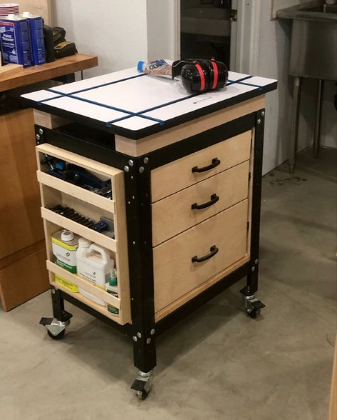 Table Saw Cabinet, Mobile Tool Cart, Workbench Stool, Rolling Workbench, Workbench Organization, Workshop Cabinets, Shop Cart, Utility Cabinet, Workbench Ideas