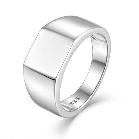 PRICES MAY VARY. Raymard Designs - Classic polished sterling silver signet ring, stylish daily rings jewelry designed for men. High Quality Materials - Made of 925 sterling silver, 18k white gold plated, long time color retention, lead and nickel free, hypoallergenic. Ring Size - Signet ring width is 0.35" (9mm) and weight is 5.3 grams, the comfortable size of this ring makes it suitable for most people's fingers. Perfect Gift - Come with a gift box, Perfect for any gift giving on a birthday, Va Daily Rings, Ring Jewellery Design, Clean Sterling Silver, Signet Rings, Silver Signet Ring, Daily Jewelry, Black Plates, Rings Jewelry, Silver Man