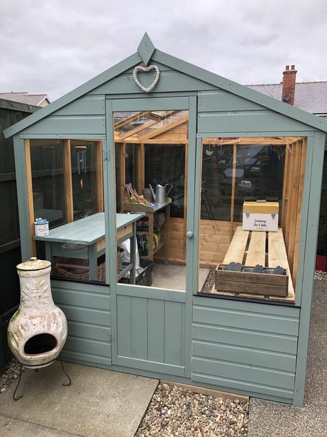 Sage Green Shed, Green Shed, Shed Greenhouse, Garden Sheds, Small Places, Potting Shed, Small Gardens, Gardening For Beginners, Garden Shed