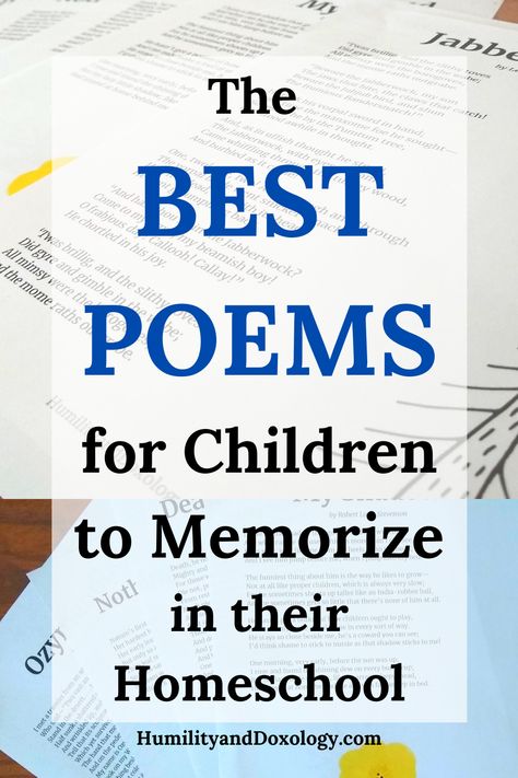 What are the best poems for kids to memorize? Read this post to discover poems every child (and adult) should know by heart! #poetryteatime #homeschool #morningtime #morningbasket Easy Poems To Memorize, Poetry Study Homeschool, 3rd Grade Poems, Poetry For First Grade, First Grade Poetry, Poems For Kindergarteners To Memorize, Poetry For Kindergarten, Poem For Kids In English, Easy Poems For Kids