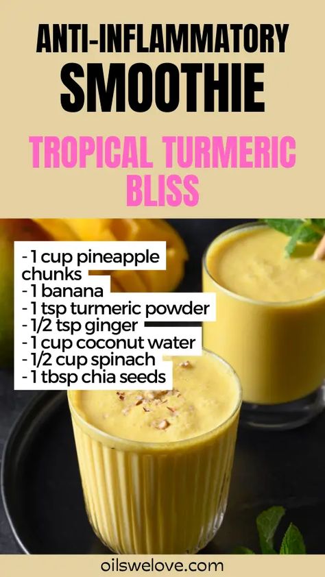 7 Easy Anti-Inflammatory Smoothie Recipes | Oils we love Smoothie With Pineapple, Inflammation Smoothie, Inflammation Diet Recipes, Anti Inflammation Recipes, Inflammation Diet, Smoothie Drink Recipes, Diet For Beginners, Anti Inflammation, Healthy Juice Recipes