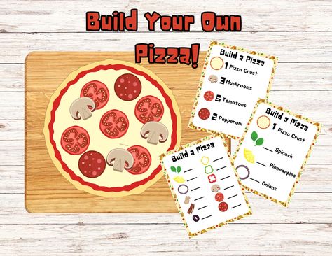 Build A Pizza Printable, Busybook Preschool, Pizza Literacy Activities For Preschool, Dramatic Play Pizza Shop Free Printable, Pretend Pizza Shop, Play Dough Pizza Activity, Pizza Printable, Books Kindergarten, Pretend Play Preschool