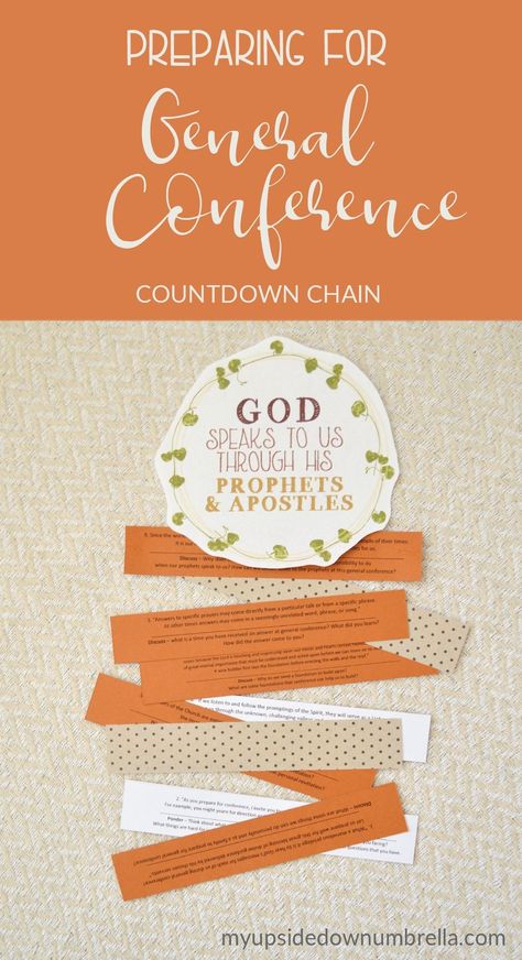 This cute countdown chain is a fun way to get ready for General Conference! In the days leading up to conference, remove a chain each day. Read the quote and discuss the questions to prepare to #hearhim at conference this year! #ldsgenconf #generalconference General Conference Activity Days Ideas, Seminary General Conference Ideas, General Conference Activities For Teens, General Conference Handouts, General Conference Ministering Ideas, Activity Days Conference Activities, General Conference Preparation Ideas, General Conference 2024, Activity Days Lds Ideas General Conference