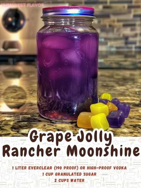 Grape Jolly Rancher Moonshine, Jolly Rancher Moonshine, Grape Jolly Rancher, Moonshine Flavors, Hard Cider Recipe, Homemade Liqueur, How To Make Moonshine, Moonshine Still, Mash Recipe