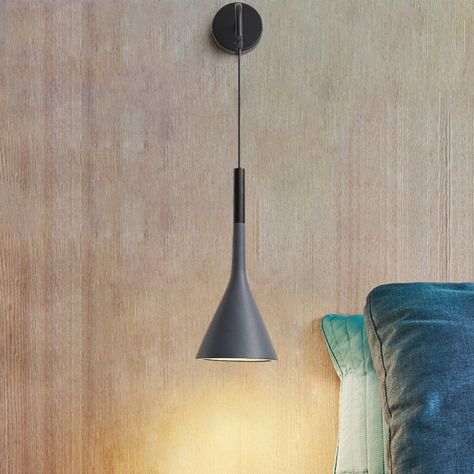 Drawing inspiration from mid-century Scandinavian design, the Bedside Pendant Wall Lights are a stylish and sophisticated design. The down light creates a relaxing ambience, but is perfect for lighting a bedside table. Available in white, black or grey, with a 60cm adjustable cord. These contemporary lights will complement any style. SizeLight 15 x 36cmCord 60cmWall plate 10cmColoursWhiteBlackGreyBulb typeE27 (not included)Warranty2 years FREE SHIPPING Sconces For Bedroom, Living Room Pieces, Contemporary Wall Lights, Wall Lights Bedroom, Indoor Wall Lights, Kids Room Wall, Cozy Decor, Led Wall Lights, Modern Led