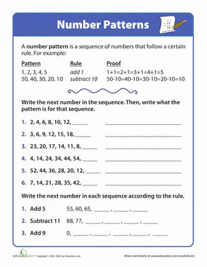 Third Grade Addition Worksheets: Follow the Rules: Number Patterns Number Patterns Worksheets, Worksheets For 3rd Grade, 4th Grade Math Worksheets, Grade 6 Math, Math Patterns, Mathematics Worksheets, Pattern Worksheet, Math Vocabulary, Number Patterns