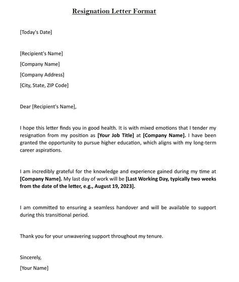 Resignation Letter Format [Today’s Date] [Recipient’s Name] [Company Name] [Company Address] [City, State, ZIP Code] ... Read moreResignation Letter Template (Download in Word) The post Resignation Letter Template (Download in Word) appeared first on TechGuruPlus.com. Professional Resignation Letter, Mom Template, Resignation Letter Format, Resignation Letter Template, Perfect Cover Letter, Resignation Template, Short Resignation Letter, A Formal Letter, Job Resignation Letter