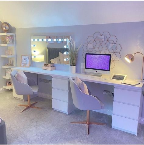 Office And Vanity Room Combo, Office Aesthetic, Home Office Layout, Vanity Room, Room Redesign, Home Office Ideas, Glam Room, Redecorate Bedroom, Interior Modern