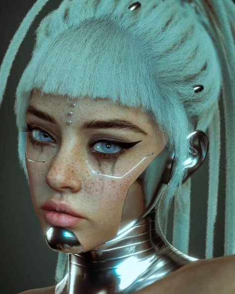 Sci Fi Makeup Looks, Sci Fi Makeup Ideas, Cyberpunk Eyes, Android Makeup, Cyberpunk Fashion Futuristic, Cyberpunk Makeup Ideas, Scifi Makeup, Futuristic People, Futuristic Makeup Looks