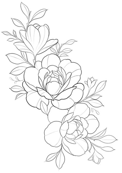 Outline Flower Tattoo, Floral Outline Drawing, Flower Tattoo Stencils, Dainty Designs, Tattoo Shading, Draw Flowers, Bond Paper Design, Flower Mural, Sheet Music Art